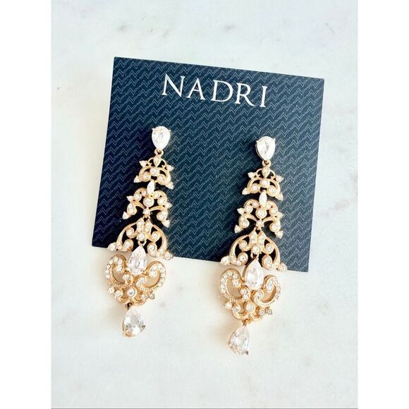 Nadri Jewelry - Nadri Gold Crystal Chandelier Earrings | Bridal Wedding Statement Drop CZ